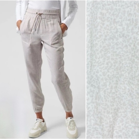 Athleta Cabo Linen Jogger in Mirco Cheetah Abalone Gray Size 2 - Picture 1 of 12